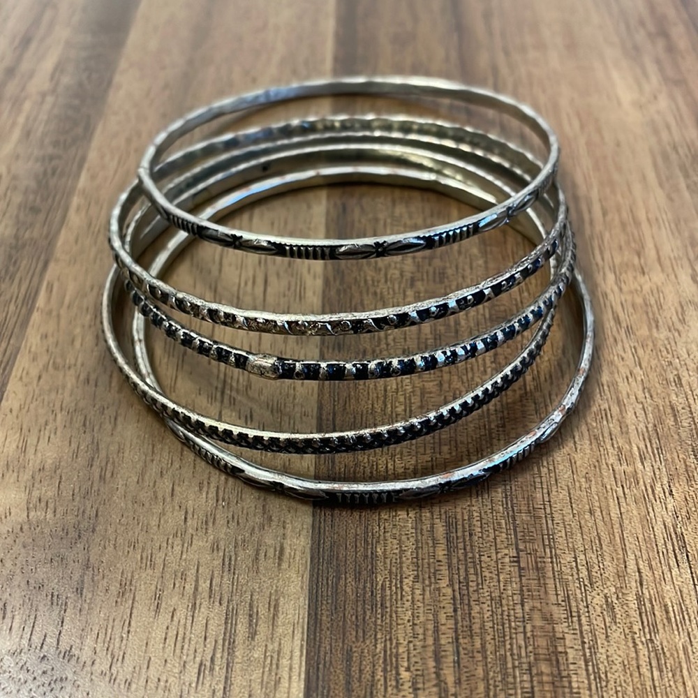 Metallic Gray & Silver Patterned Bangle Bracelets